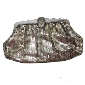 Vintage Whiting & Davis Silver Mesh Clutch Bag With Rhinestone Clasp